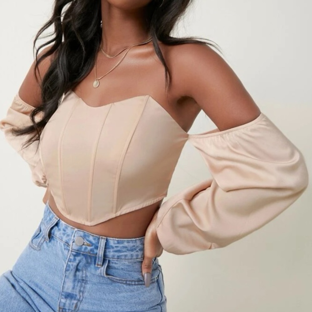 Binding Trim Lantern Sleeve Bardot Top
